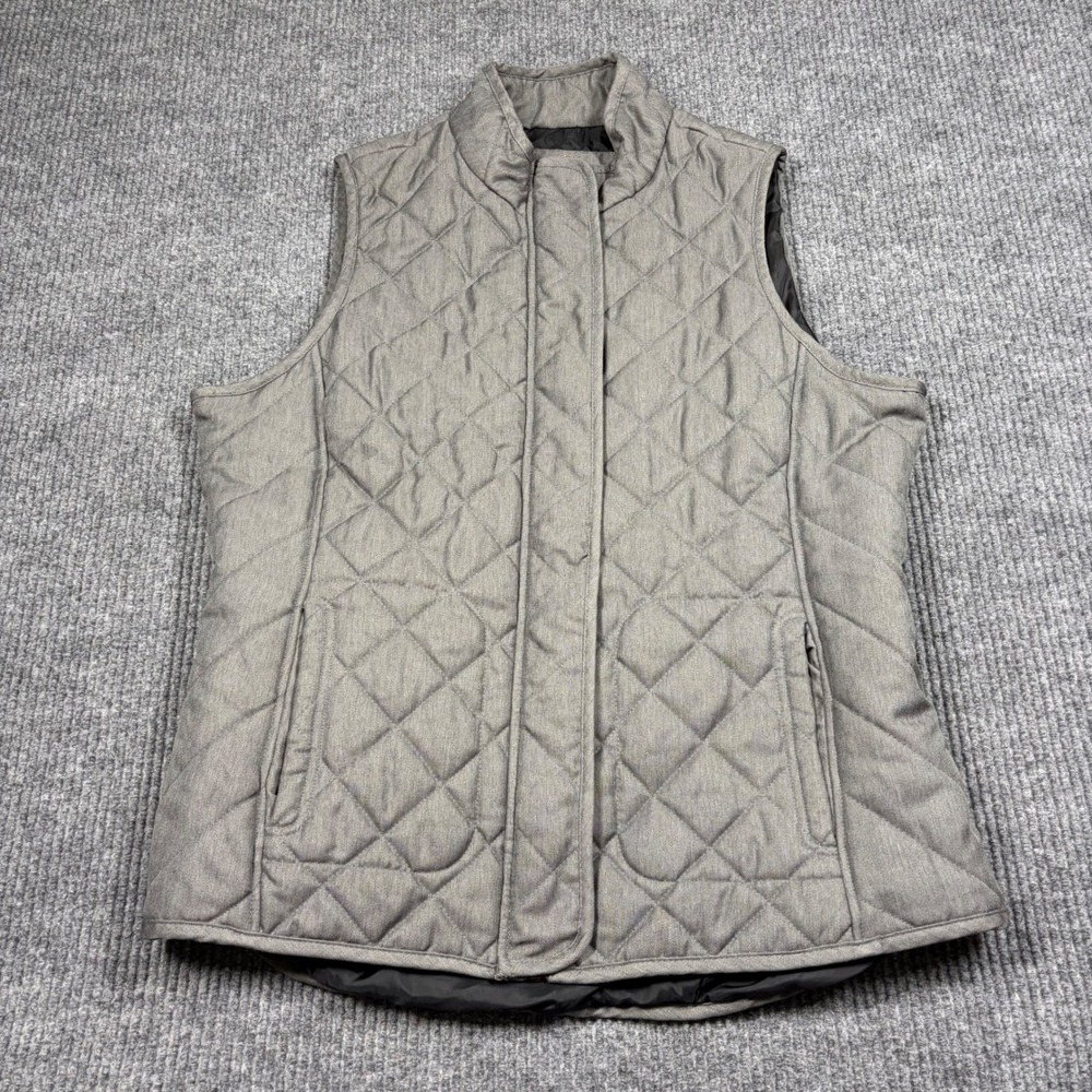 Magellan Outdoors Vest Women 1X Gray Quilted Puffer Herringbone Classic Zipper